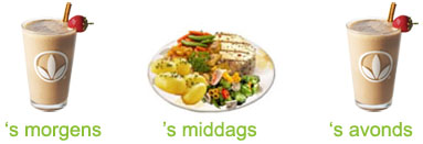 AFVALLEN - dieet met gezonde voeding: 2 Herbalife shakes en een warme maaltijd